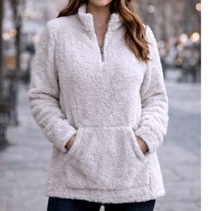Natural Reflections Sherpa Fleece Pullover 1/4 Zip Ivory White Womens Size XL